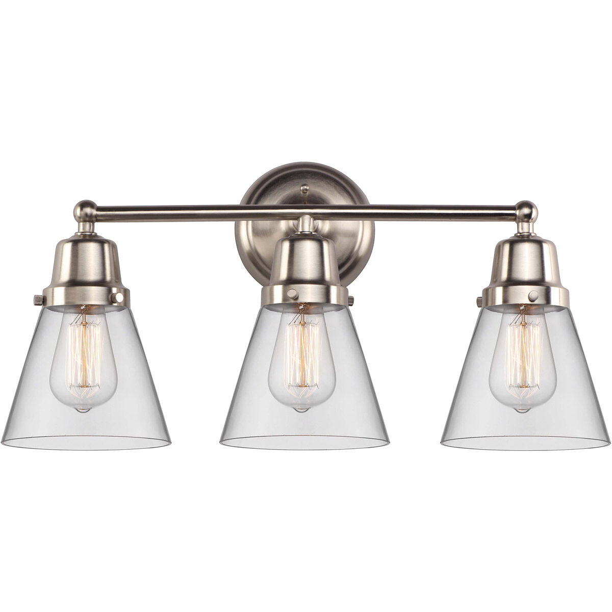 Aditi Small Cone 3 Light 22.25 inch Brushed Satin Nickel Bath Vanity Light Wall Light, Aditi