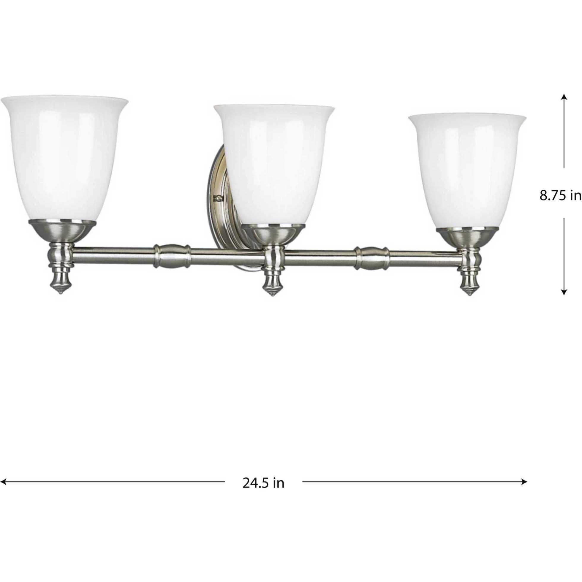 Victorian 3 Light 25 inch Brushed Nickel Bath Vanity Wall Light, Delta