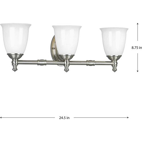 Victorian 3 Light 25 inch Brushed Nickel Bath Vanity Wall Light, Delta