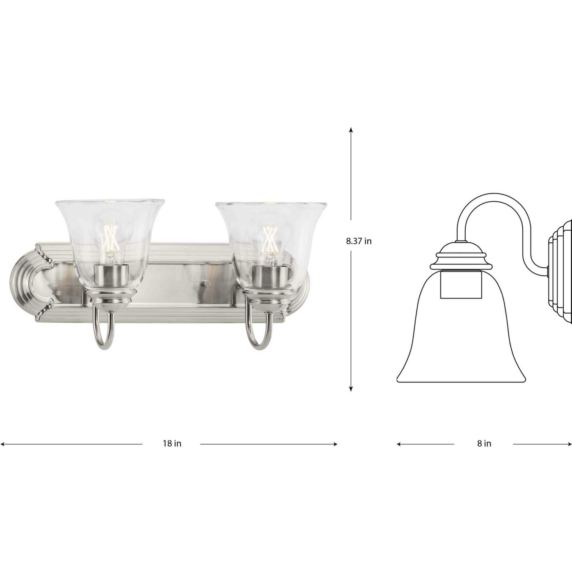 Clear Glass 2 Light 18 inch Brushed Nickel Vanity Light Wall Light