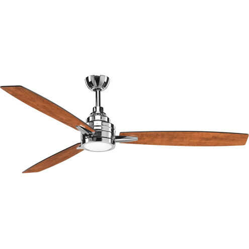 Gaze 60 inch Polished Chrome with Whitewashed Grey/Cherry Blades Ceiling Fan, Progress LED