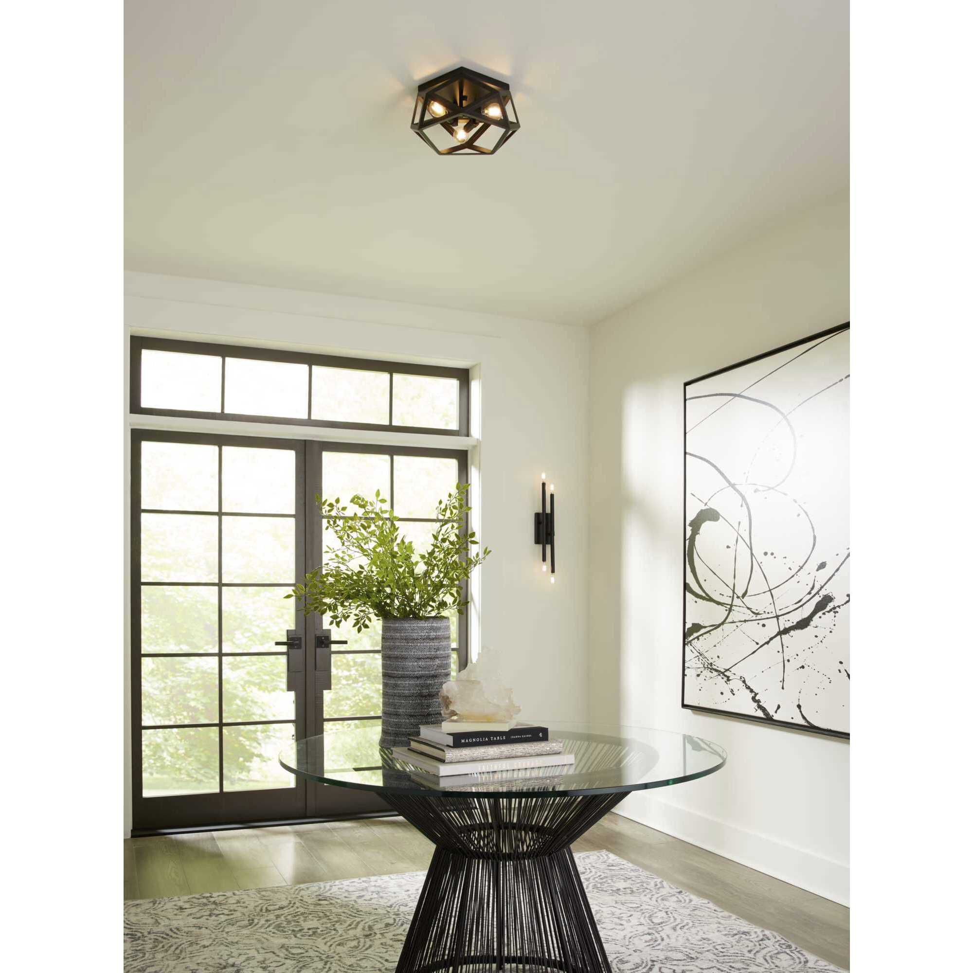 Saucedo 3 Light 14.62 inch Matte Black Flush Mount Ceiling Light, Design Series