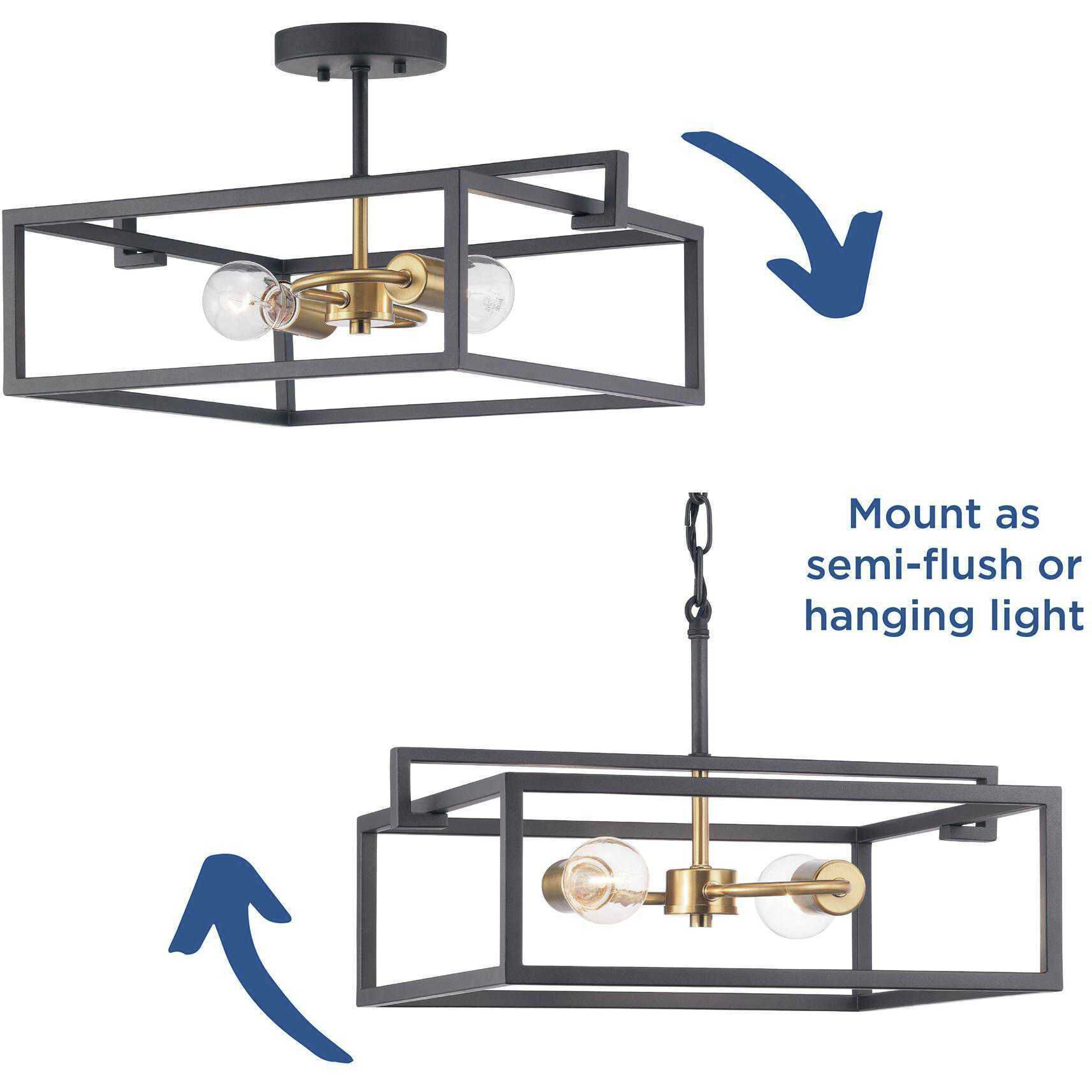 Blakely 2 Light 17 inch Graphite Semi-Flush Mount Convertible Ceiling Light, Design Series