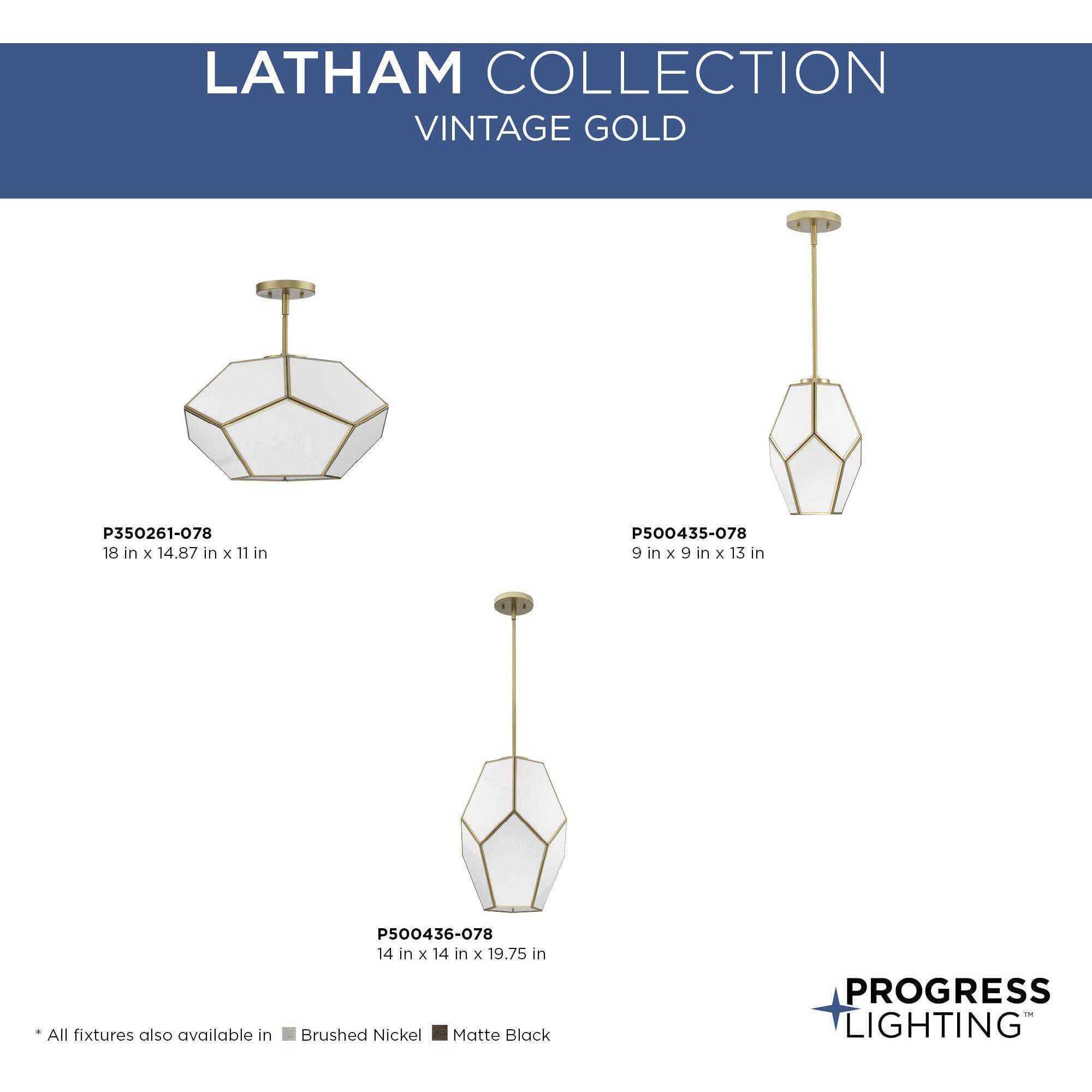 Latham 3 Light 18 inch Vintage Gold Semi-Flush Mount Ceiling Light