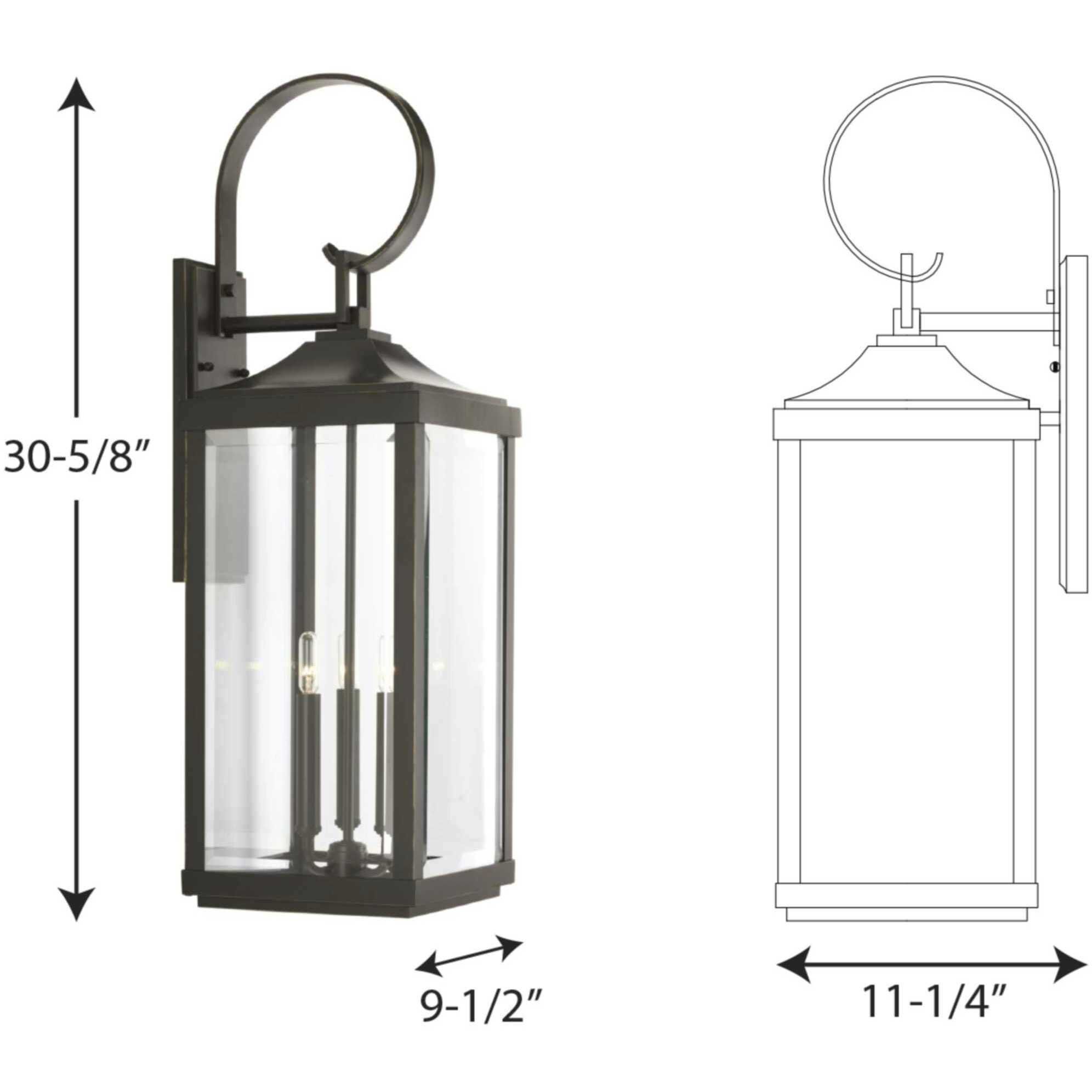 Gibbes Street 3 Light 31 inch Antique Bronze Outdoor Wall Lantern, Large, Design Series