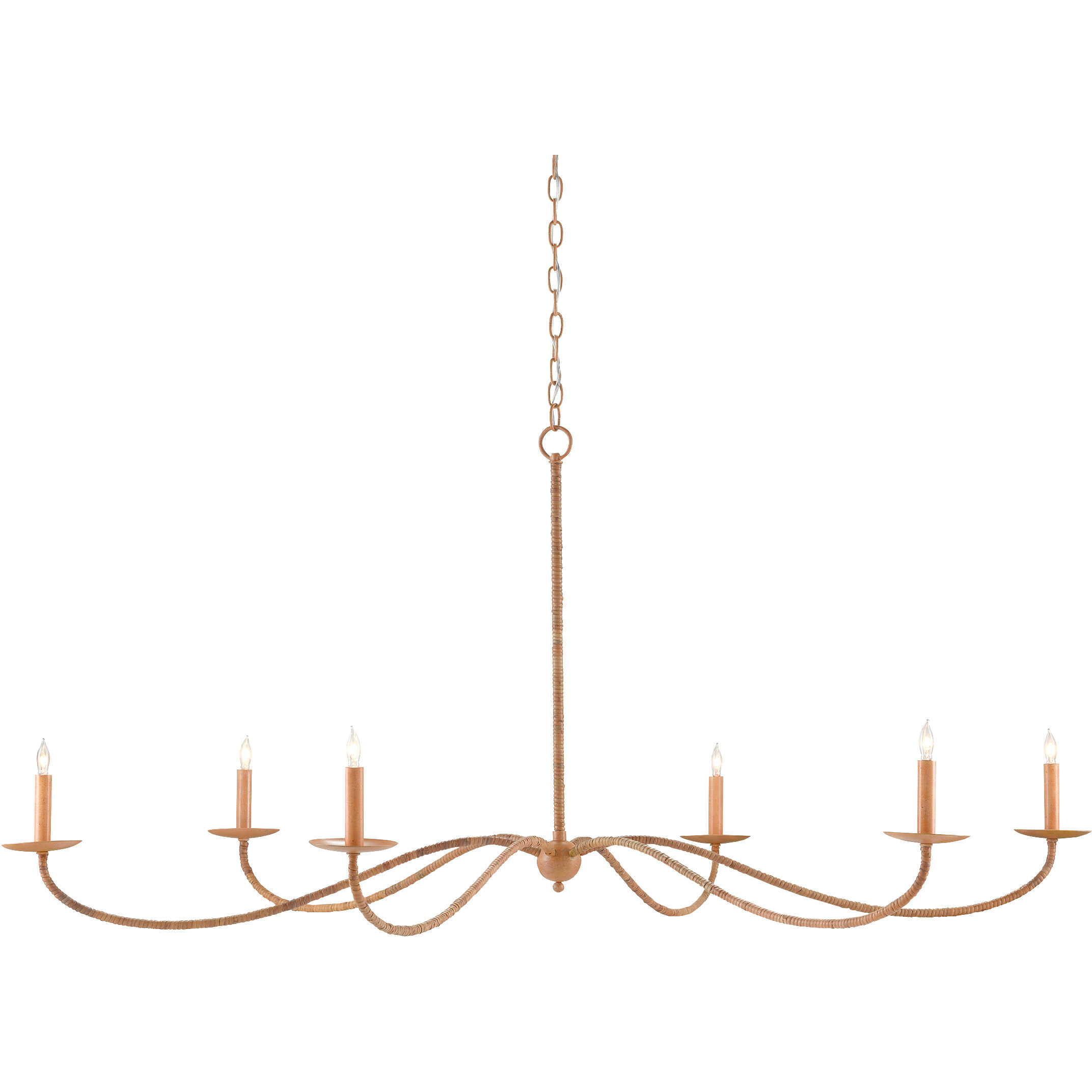 Saxon 6 Light 60.75 inch Painted Rattan/Natural Rattan Chandelier Ceiling Light