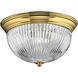 Clear Ribbed Glass 2 Light 13 inch Polished Brass Close-to-Ceiling Ceiling Light