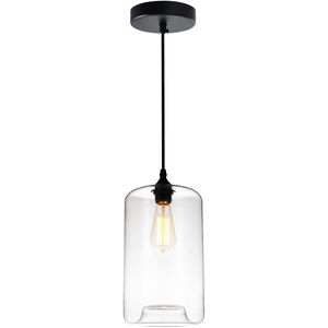 Glass 1 Light 7 inch Black Down Mini Pendant Ceiling Light in Clear