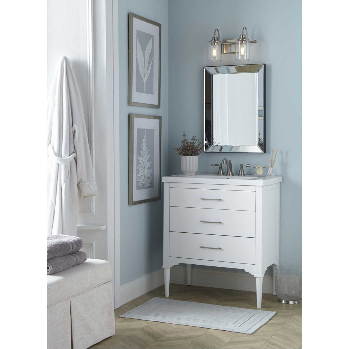 Aiken 2 Light 15 inch Brushed Nickel Bath Vanity Wall Light