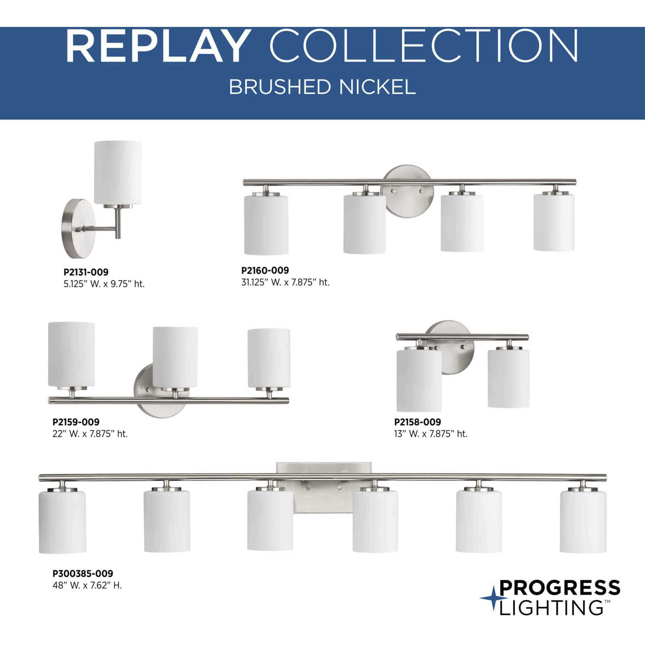 Progress P300385 009 Replay 6 Light 48 inch Brushed Nickel Bath Vanity Wall Light