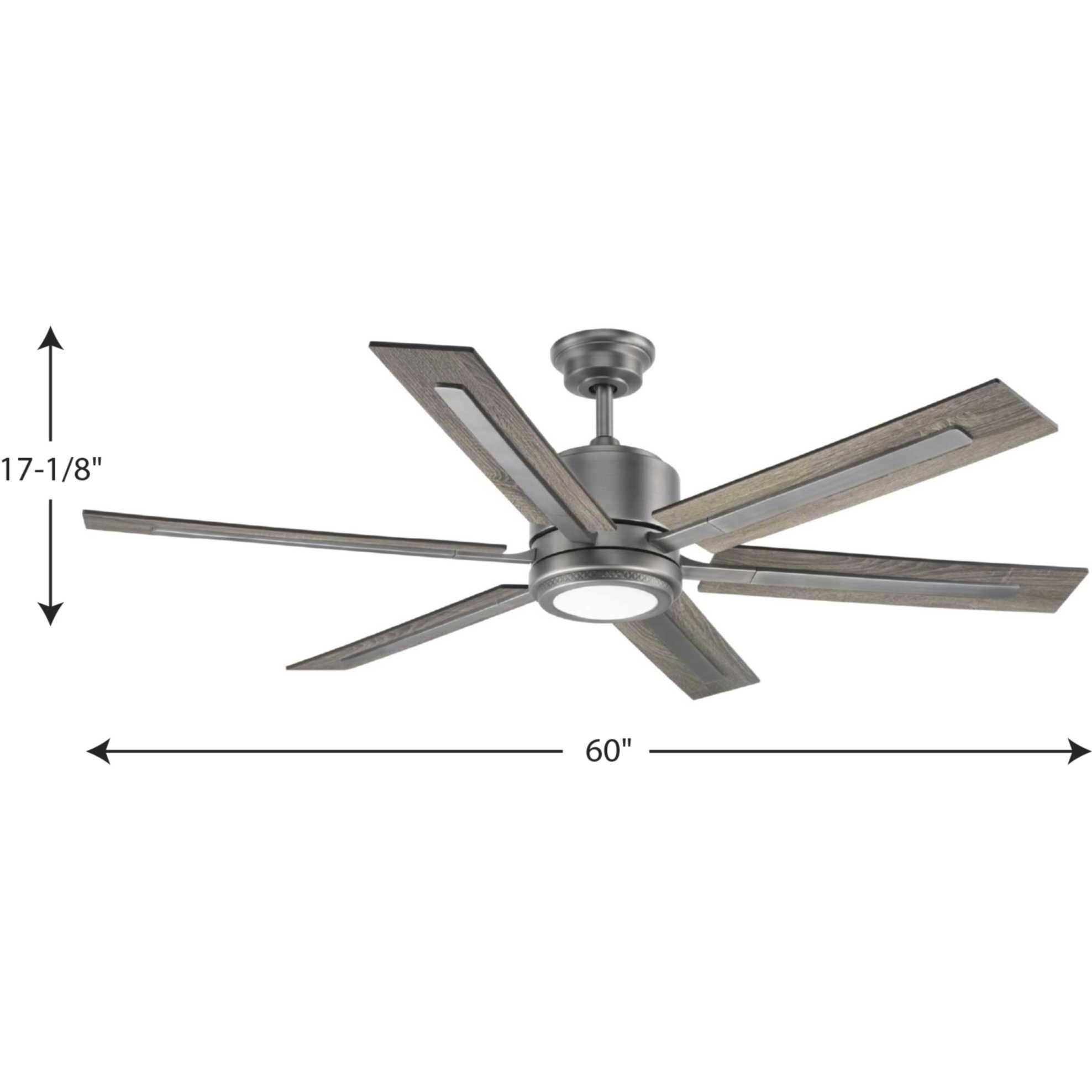Glandon 60 inch Antique Nickel with Walnut/Driftwood Blades Ceiling Fan, Progress LED