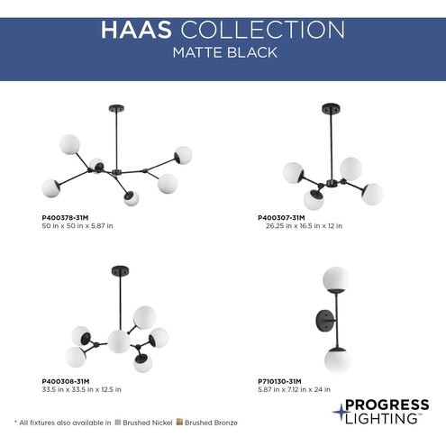 Haas 6 Light 33.5 inch Matte Black Chandelier Ceiling Light, Design Series