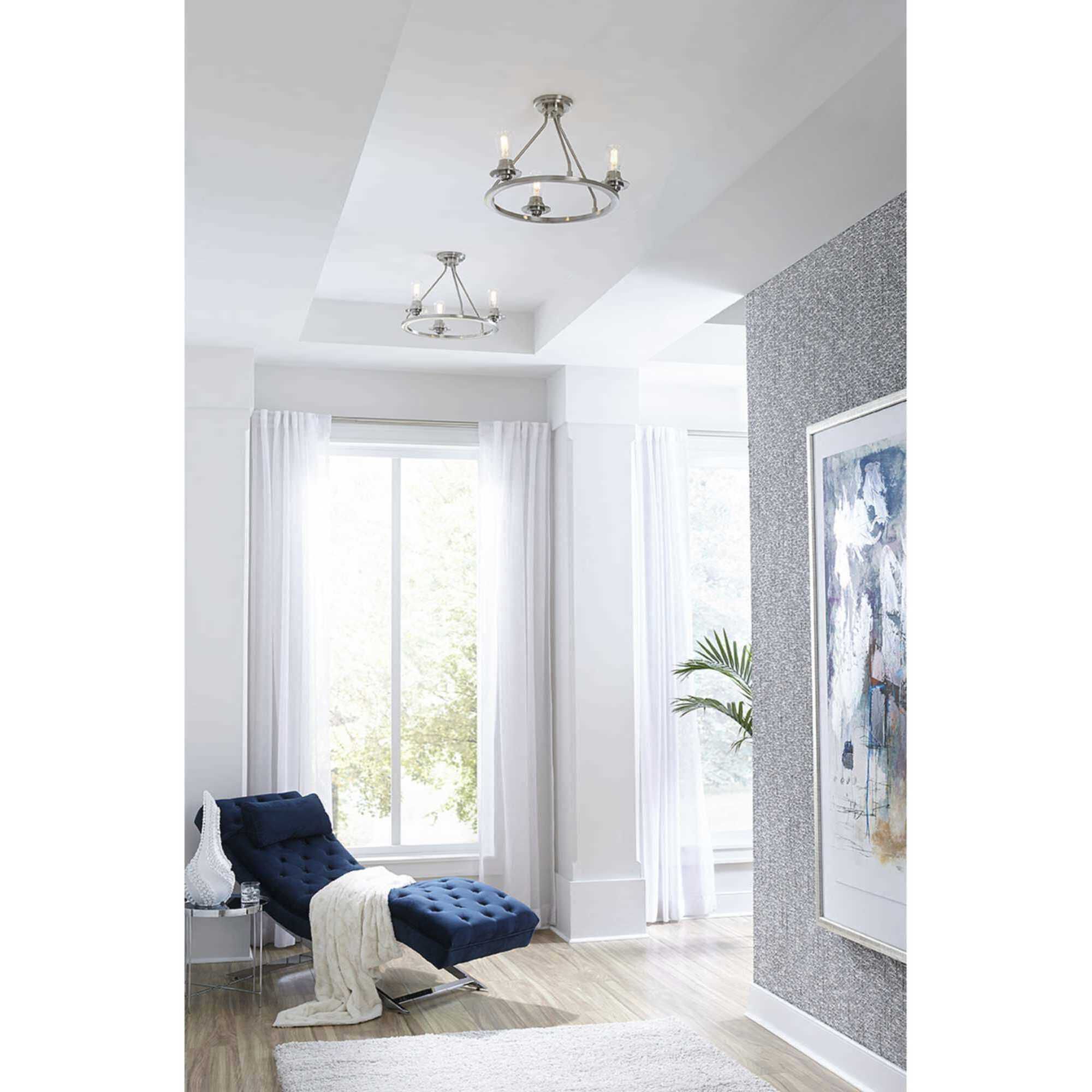 Debut 3 Light 20 inch Brushed Nickel Semi-Flush Mount Convertible Ceiling Light, Design Series