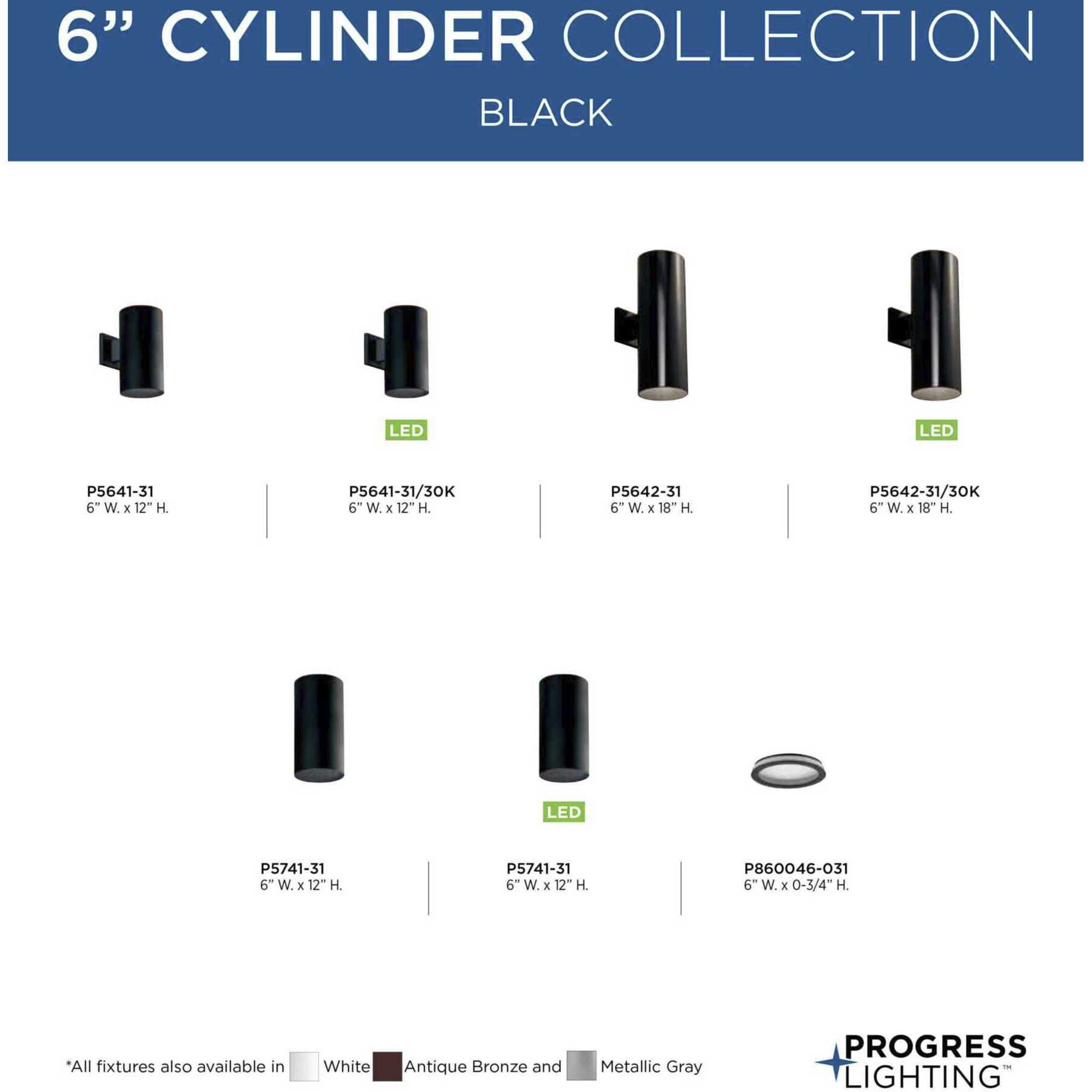 Progress P5642-31/30K Cylinder Outdoor Wall Cylinder in Black, LED ...