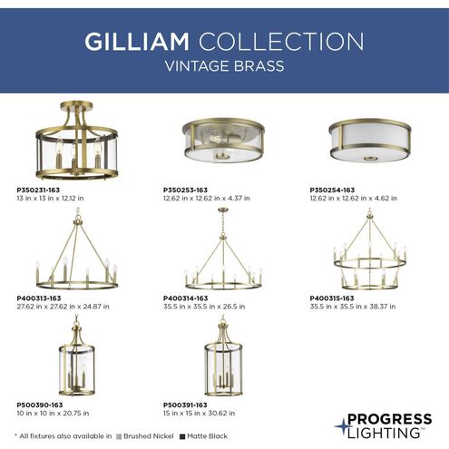 Gilliam 3 Light 10 inch Vintage Brass Foyer Light Ceiling Light