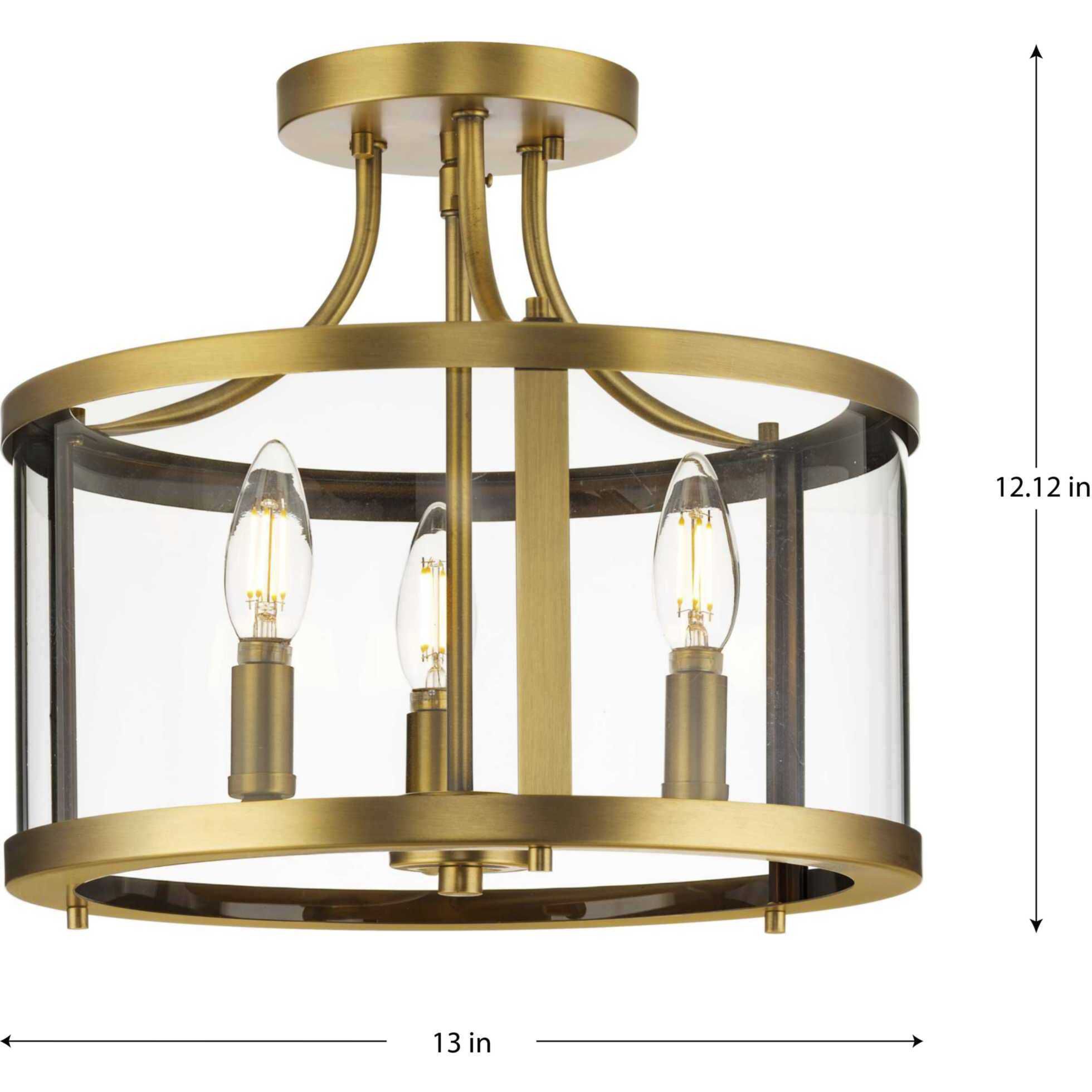 Gilliam 3 Light 13 inch Vintage Brass Semi-Flush Mount Ceiling Light