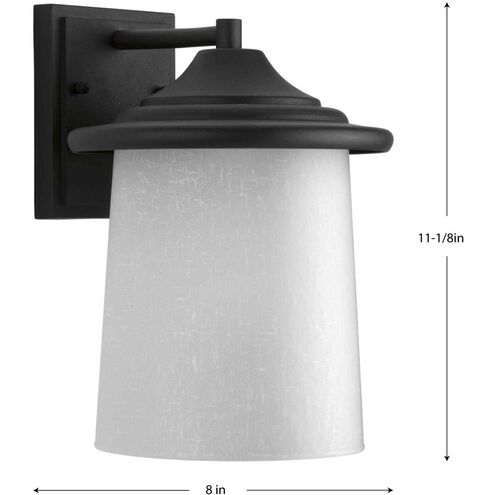 Essential 1 Light 11 inch Textured Black Outdoor Wall Lantern in Etched White Linen Glass, Medium