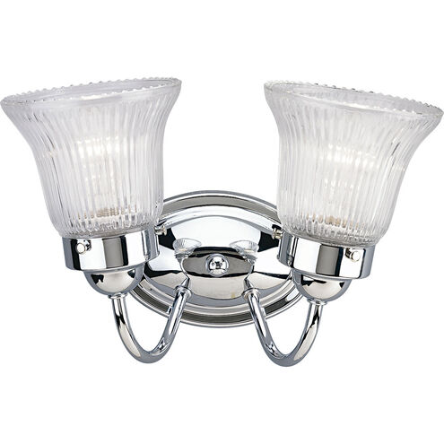 Economy Fluted Glass 2 Light 12 inch Polished Chrome Bath Vanity Wall Light in Clear Fluted