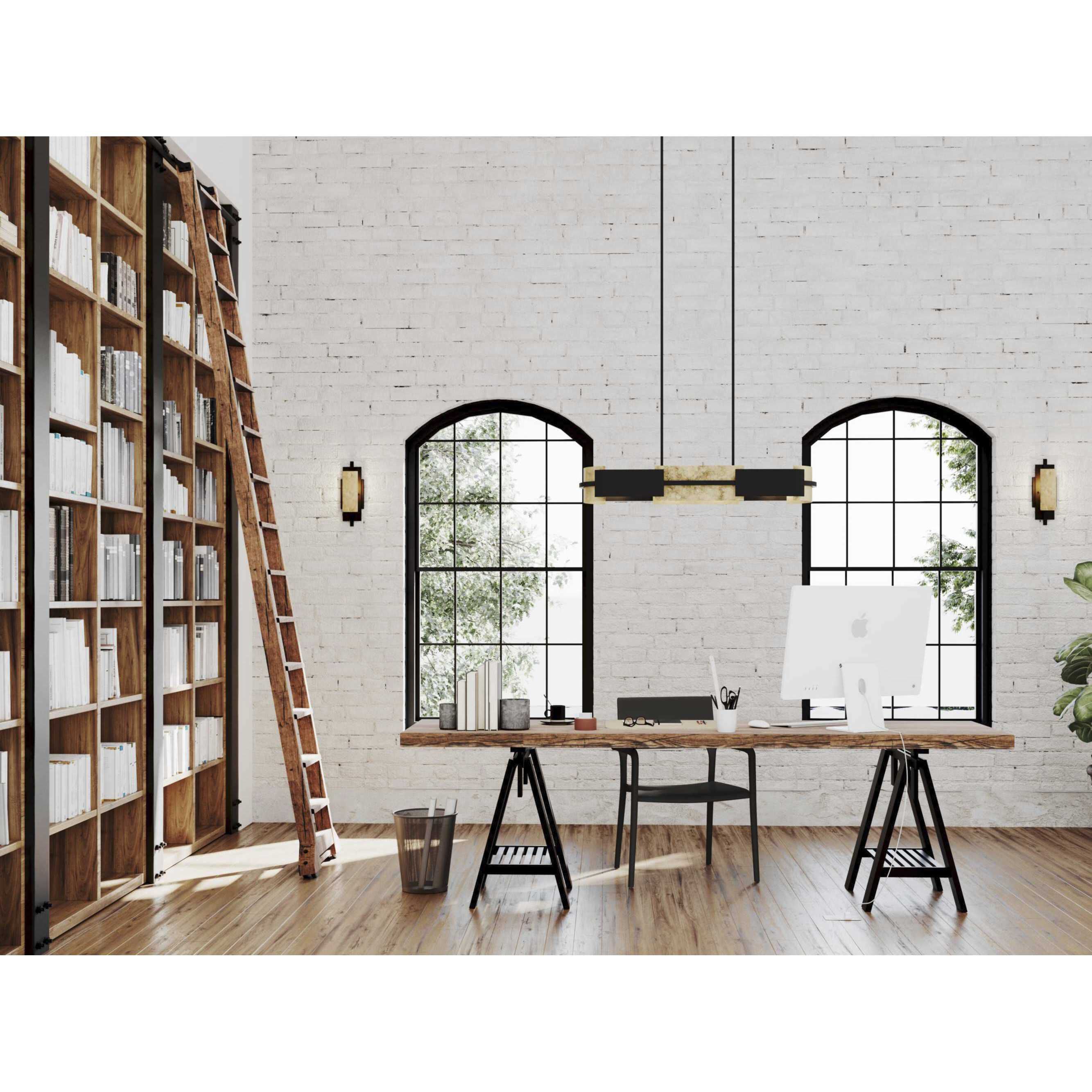 Lowery 4 Light 42 inch Textured Black and Antique Gold Leaf Linear Chandelier Ceiling Light, Design Series