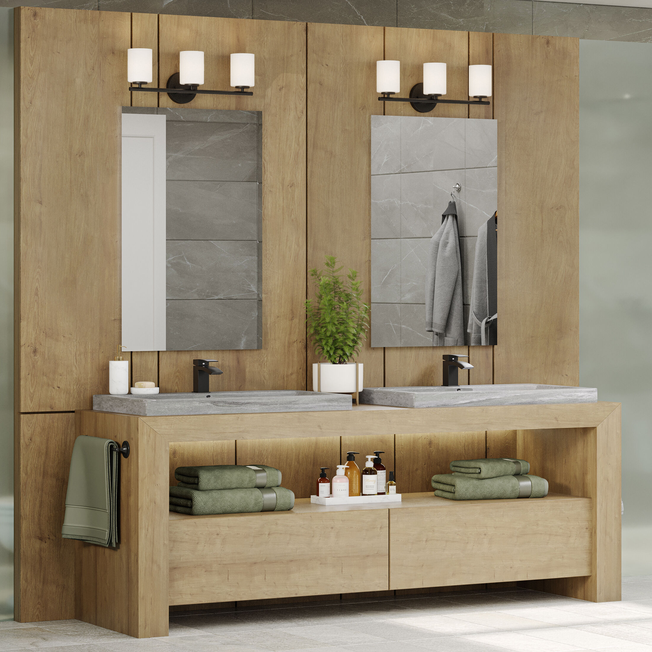 Replay 3 Light 22 inch Black Bath Vanity Wall Light