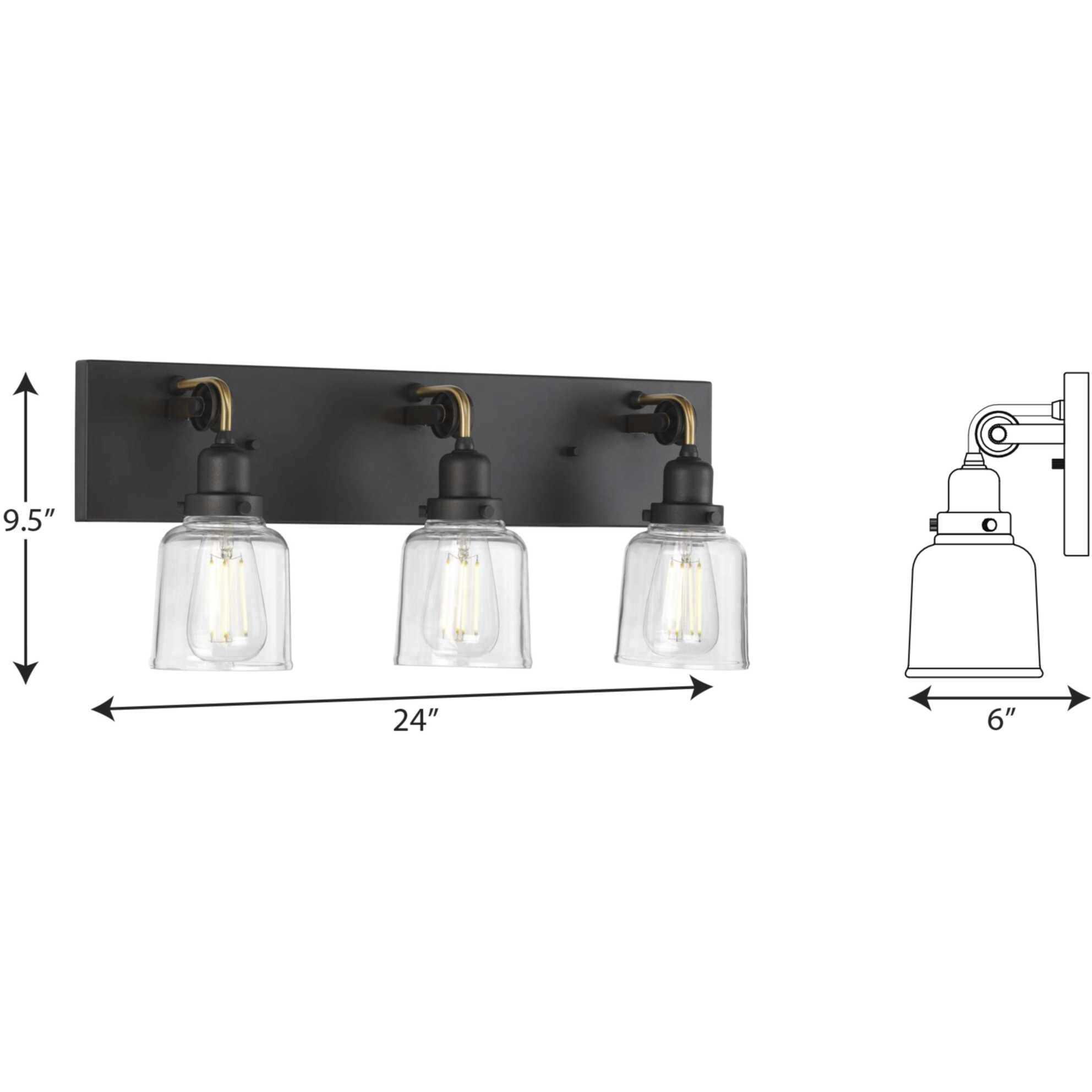 Rushton 3 Light 24 inch Graphite Bath Vanity Wall Light