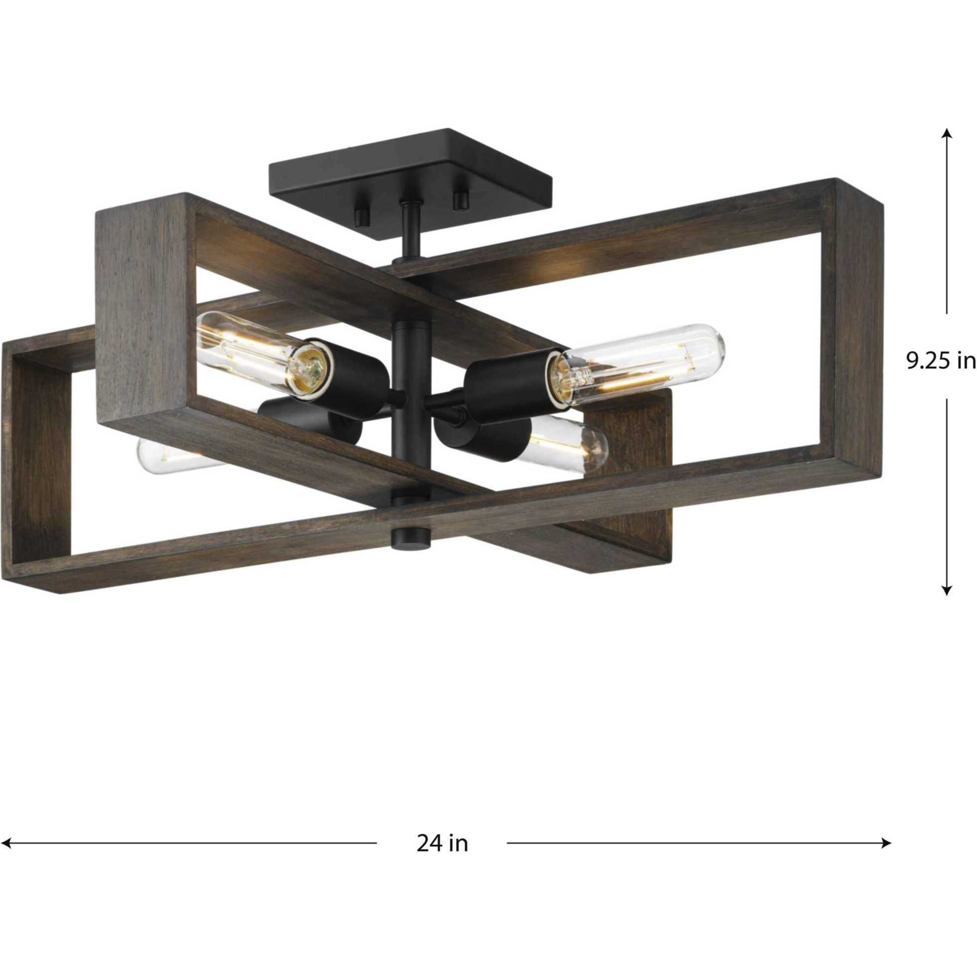 Boundary 4 Light 24 inch Matte Black Semi-Flush Mount Ceiling Light, Design Series
