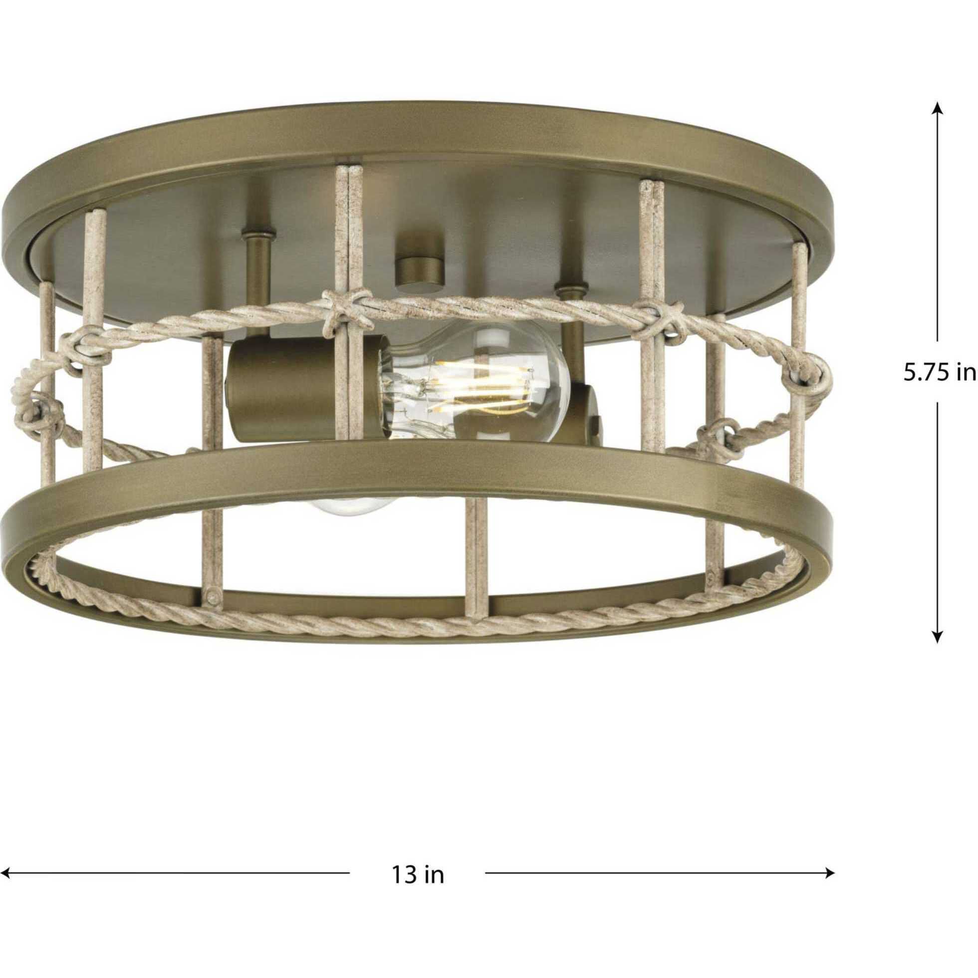Lattimore 2 Light 13 inch Aged Brass Flushmount Ceiling Light, Design Series