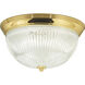 Clear Ribbed Glass 3 Light 15 inch Polished Brass Close-to-Ceiling Ceiling Light