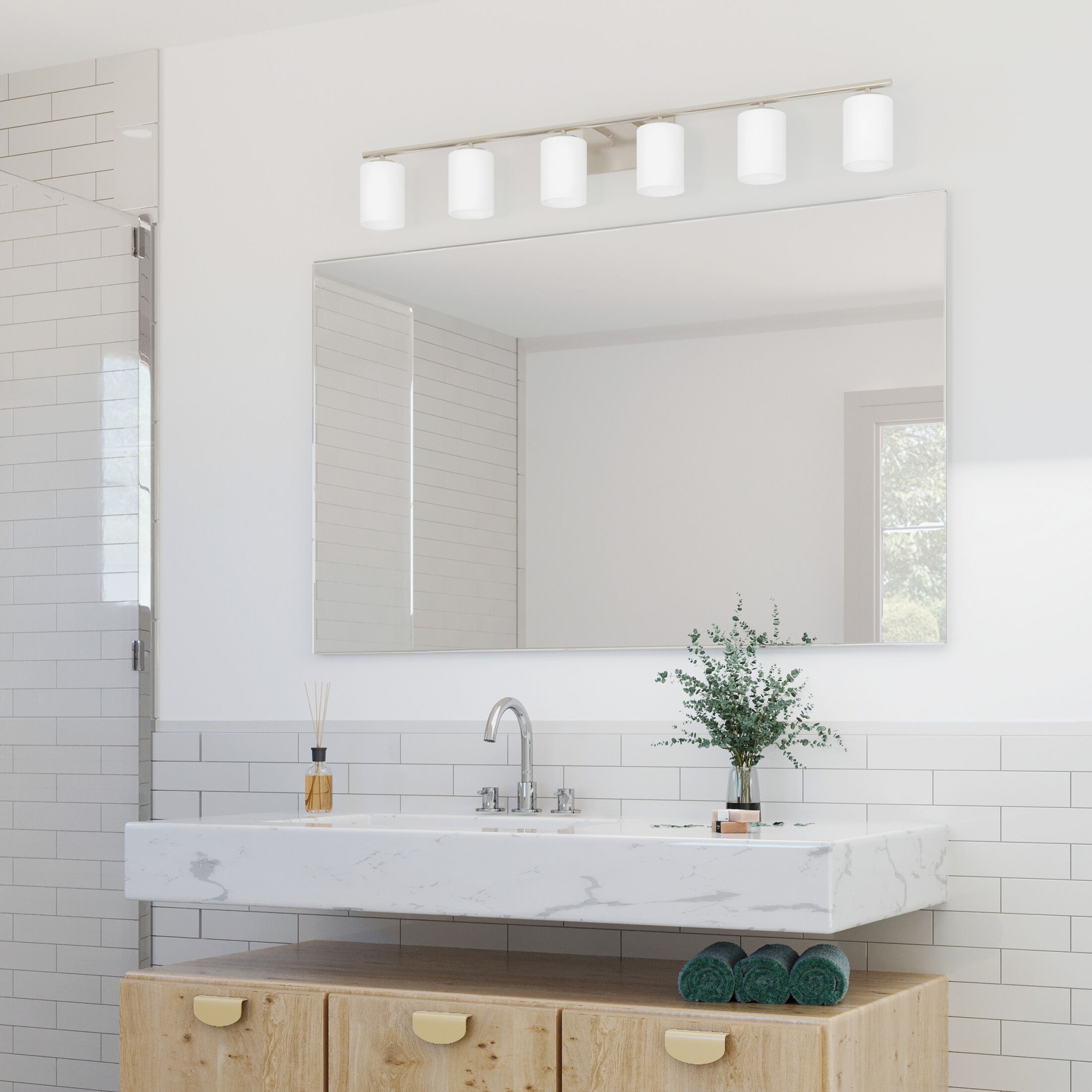 Replay 6 Light 48 inch Brushed Nickel Bath Vanity Wall Light