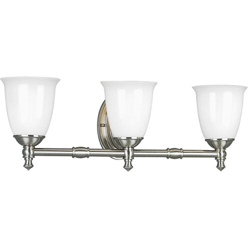 Victorian 3 Light 25 inch Brushed Nickel Bath Vanity Wall Light, Delta