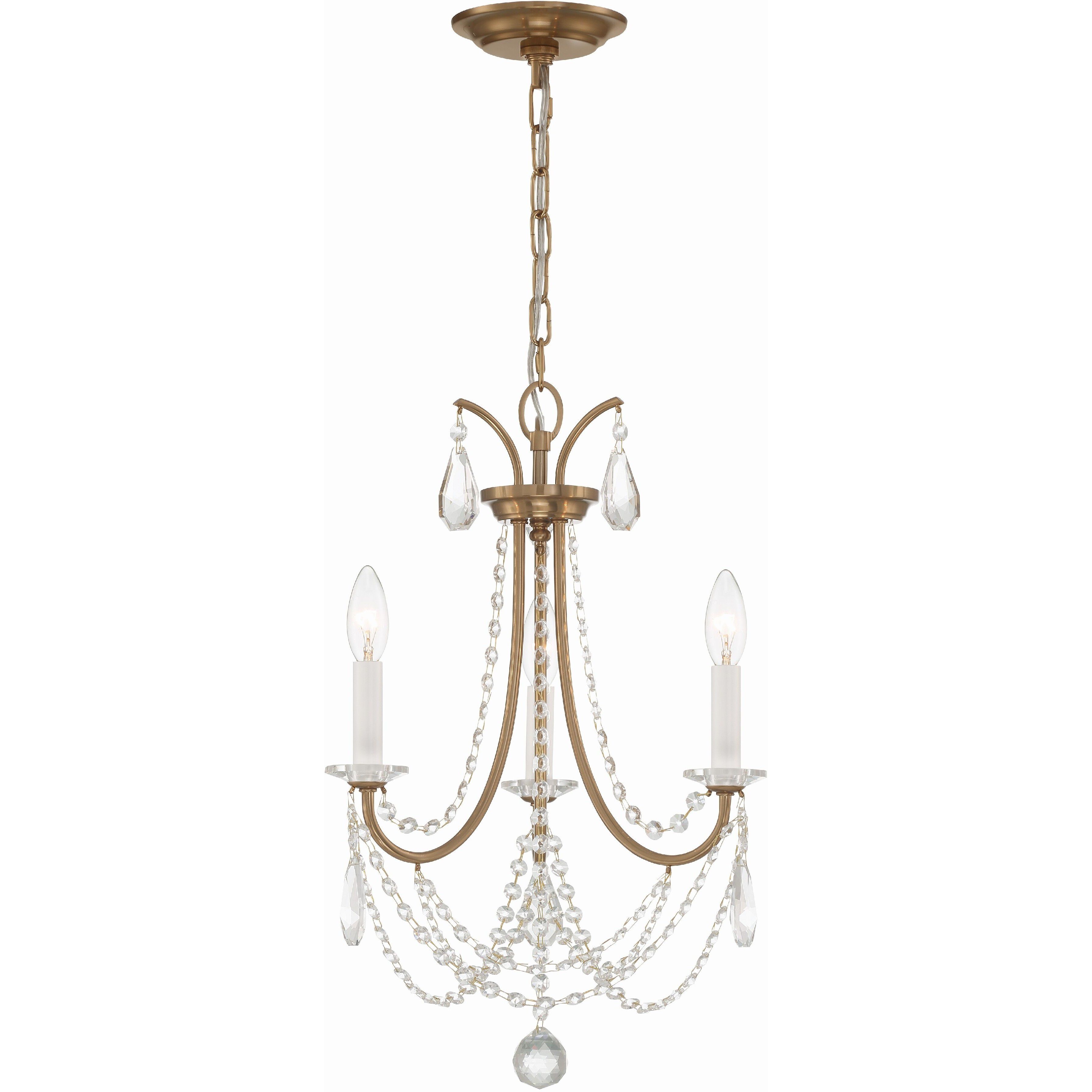 Karrington 3 Light 14 inch Aged Brass Mini Chandelier Ceiling Light