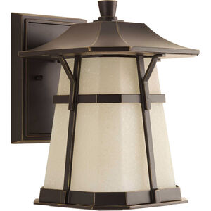 Derby LED LED 11 inch Antique Bronze Outdoor Wall Lantern in Etched Seedy Umber Watermark Glass, Medium, Progress LED
