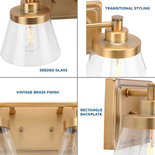 Hinton 2 Light 16 inch Vintage Brass Bath Vanity Wall Light
