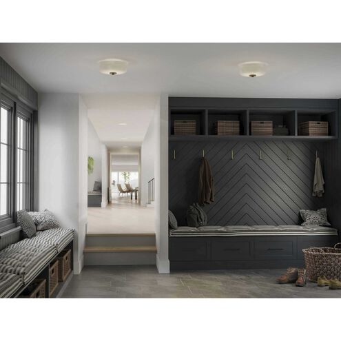 Alexa 2 Light 12 inch Antique Bronze Flush Mount Ceiling Light in Etched Umber Linen with Clear Top