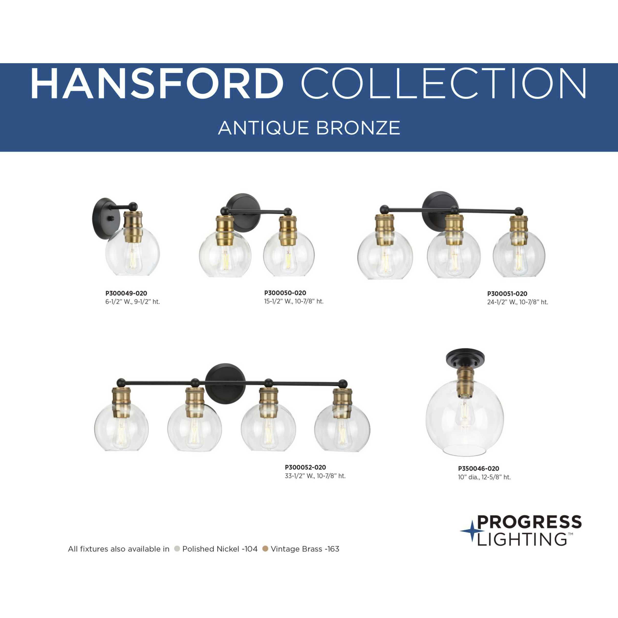 Progress P300052 020 Hansford 4 Light 34 inch Antique Bronze Bath Vanity Wall Light in Antique Bronze and Vintage Brass