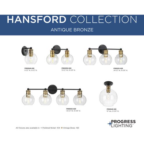 Hansford 3 Light 25 inch Antique Bronze Bath Vanity Wall Light in Antique Bronze and Vintage Brass