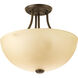 Random 2 Light 13 inch Antique Bronze Close-to-Ceiling Ceiling Light in Light Umber Etched Glass