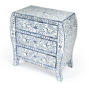 Trubadur and Bone Inlay 3 Drawer Chest in White and Blue