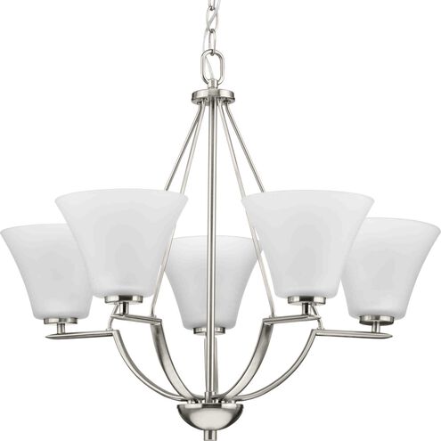 Bravo 5 Light 27 inch Brushed Nickel Chandelier Ceiling Light in Bulbs Not Included, Etched