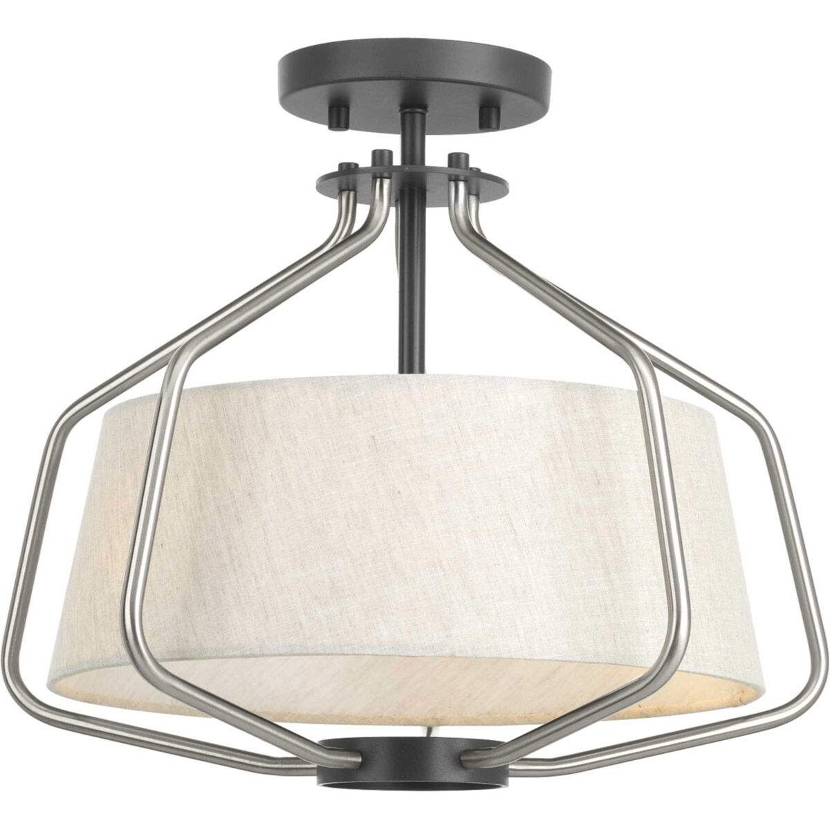 Hangar 2 Light 16 inch Brushed Nickel Semi-Flush Mount Convertible Ceiling Light, Design Series