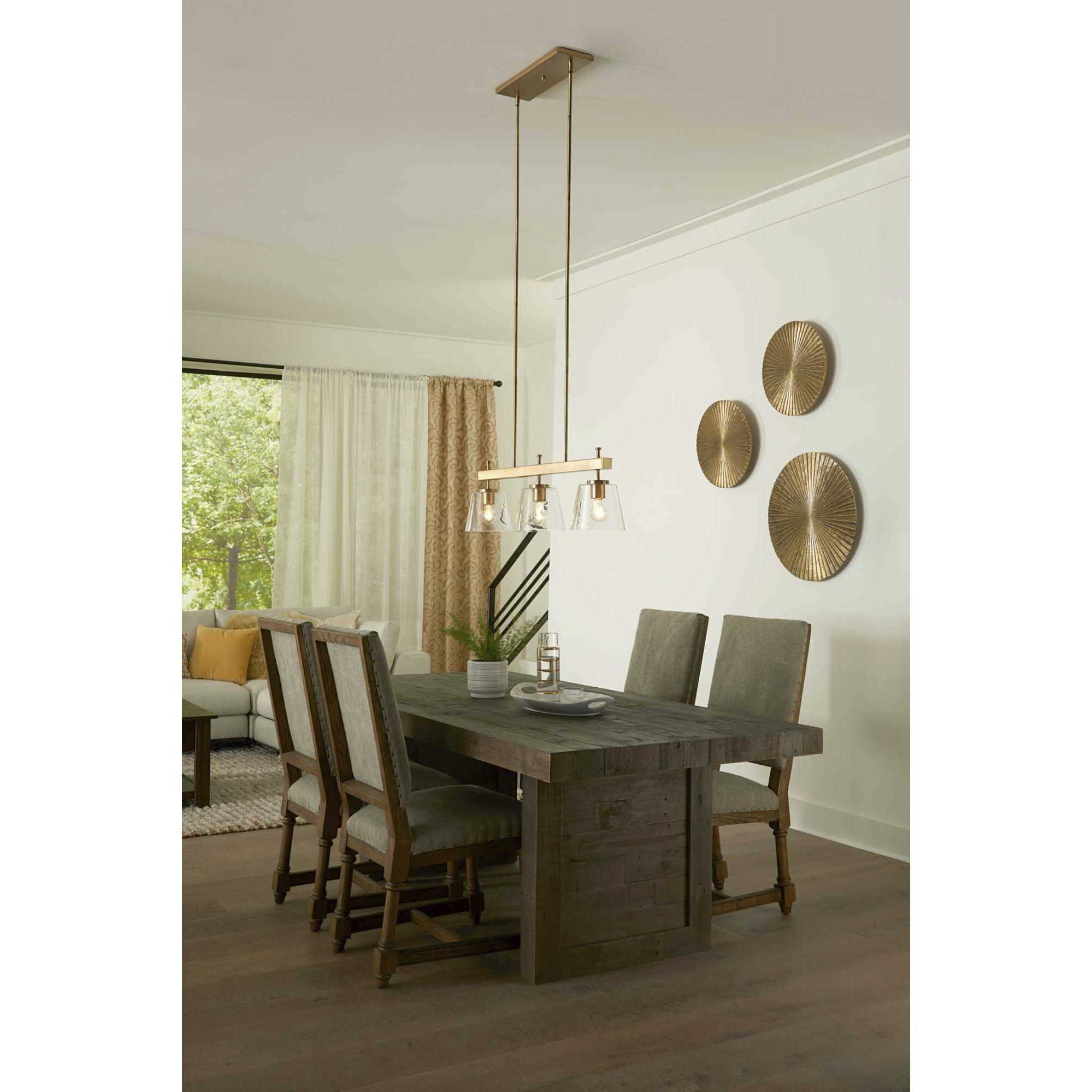 Saffert 3 Light 40 inch Vintage Brass Island Pendant Ceiling Light, Design Series