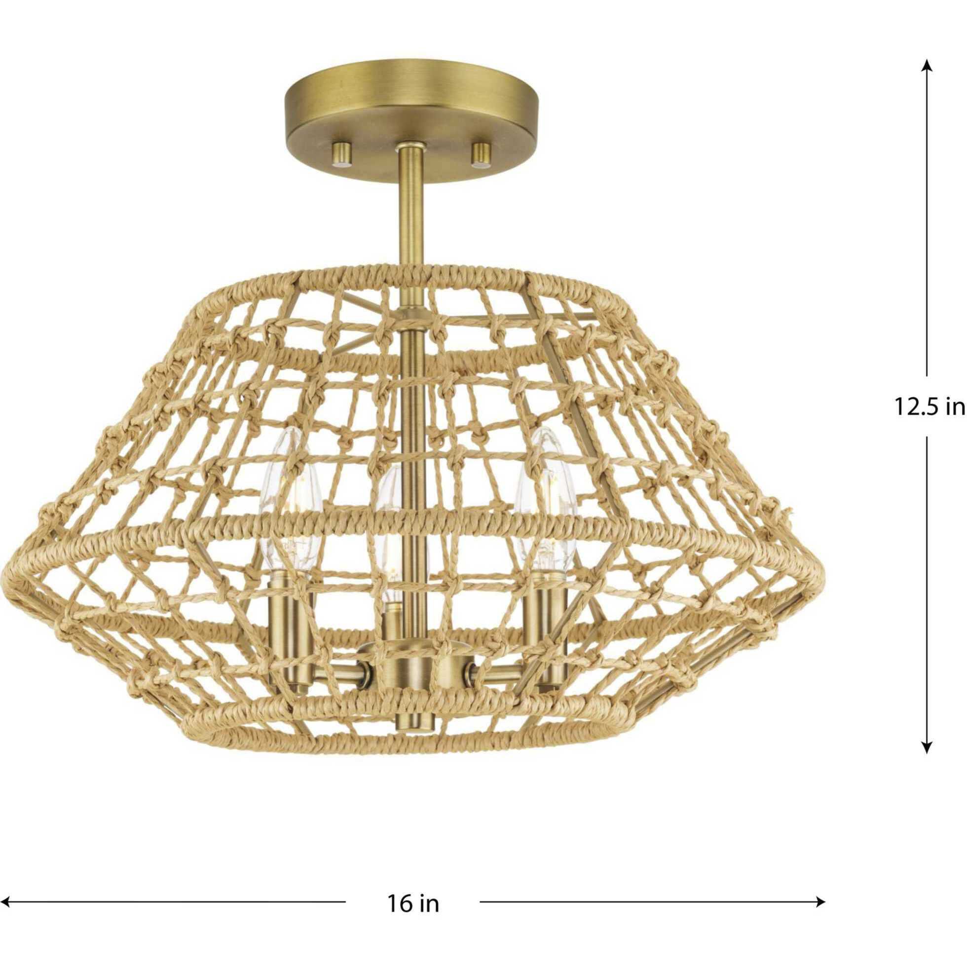 Laila 3 Light 16 inch Vintage Brass Semi-Flush Mount Convertible Ceiling Light, Design Series