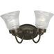 Economy Fluted Glass 2 Light 11.75 inch Antique Bronze Bath Vanity Wall Light in Clear Prismatic