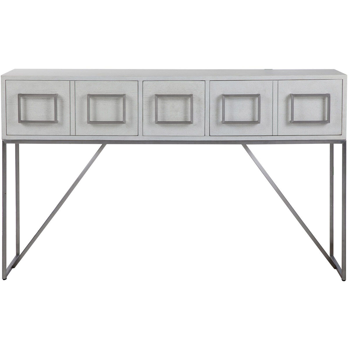 Abaya 54 inch Soft White and Light Gray with Brushed Nickel Console Table