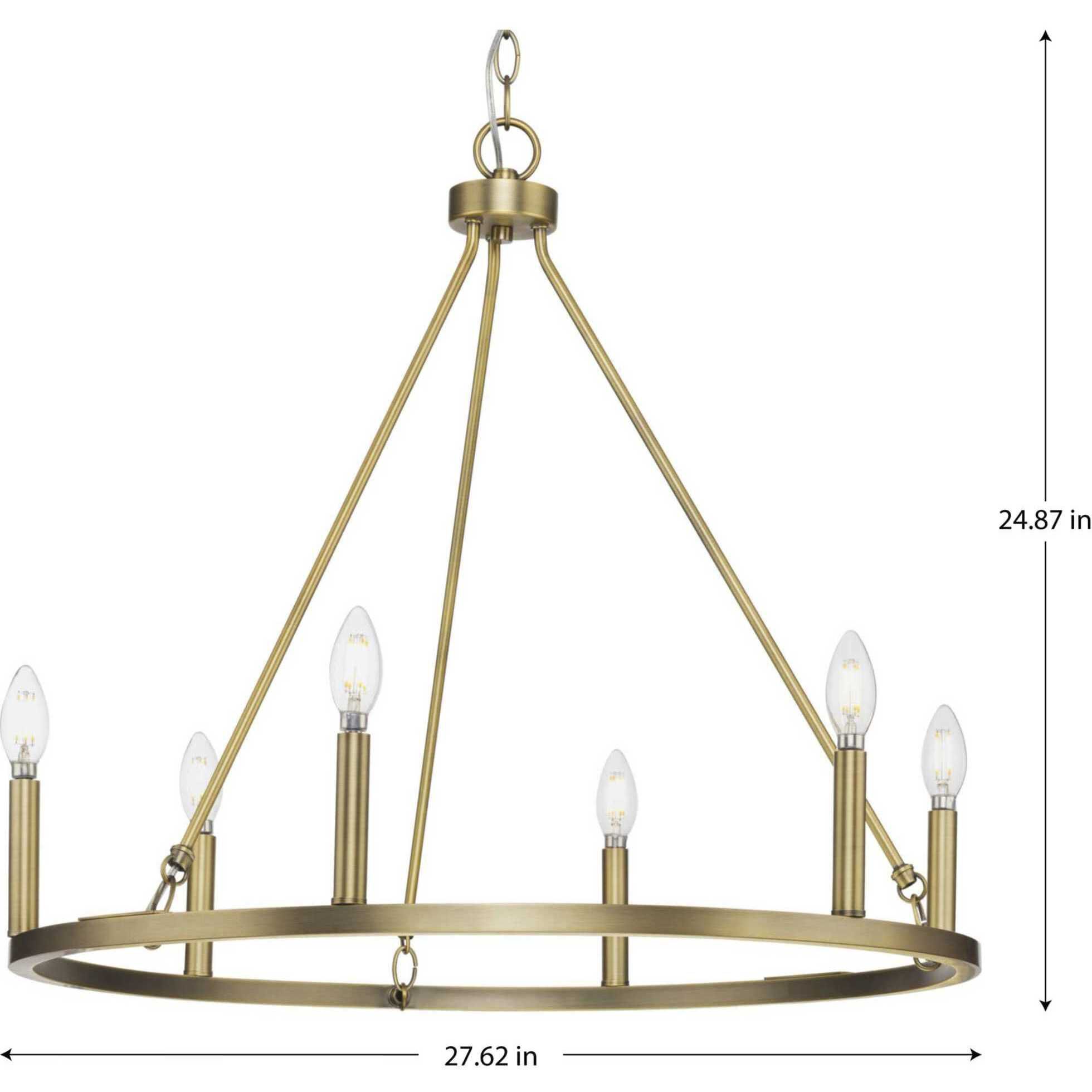 Gilliam 6 Light 27.62 inch Vintage Brass Chandelier Ceiling Light
