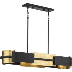 Lowery 4 Light 42 inch Textured Black and Antique Gold Leaf Linear Chandelier Ceiling Light, Design Series