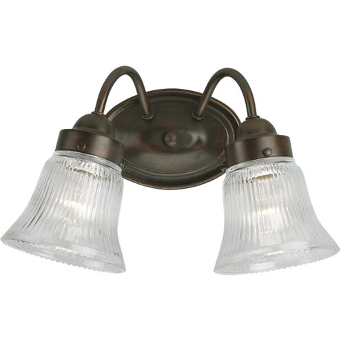 Economy Fluted Glass 2 Light 11.75 inch Antique Bronze Bath Vanity Wall Light in Clear Prismatic