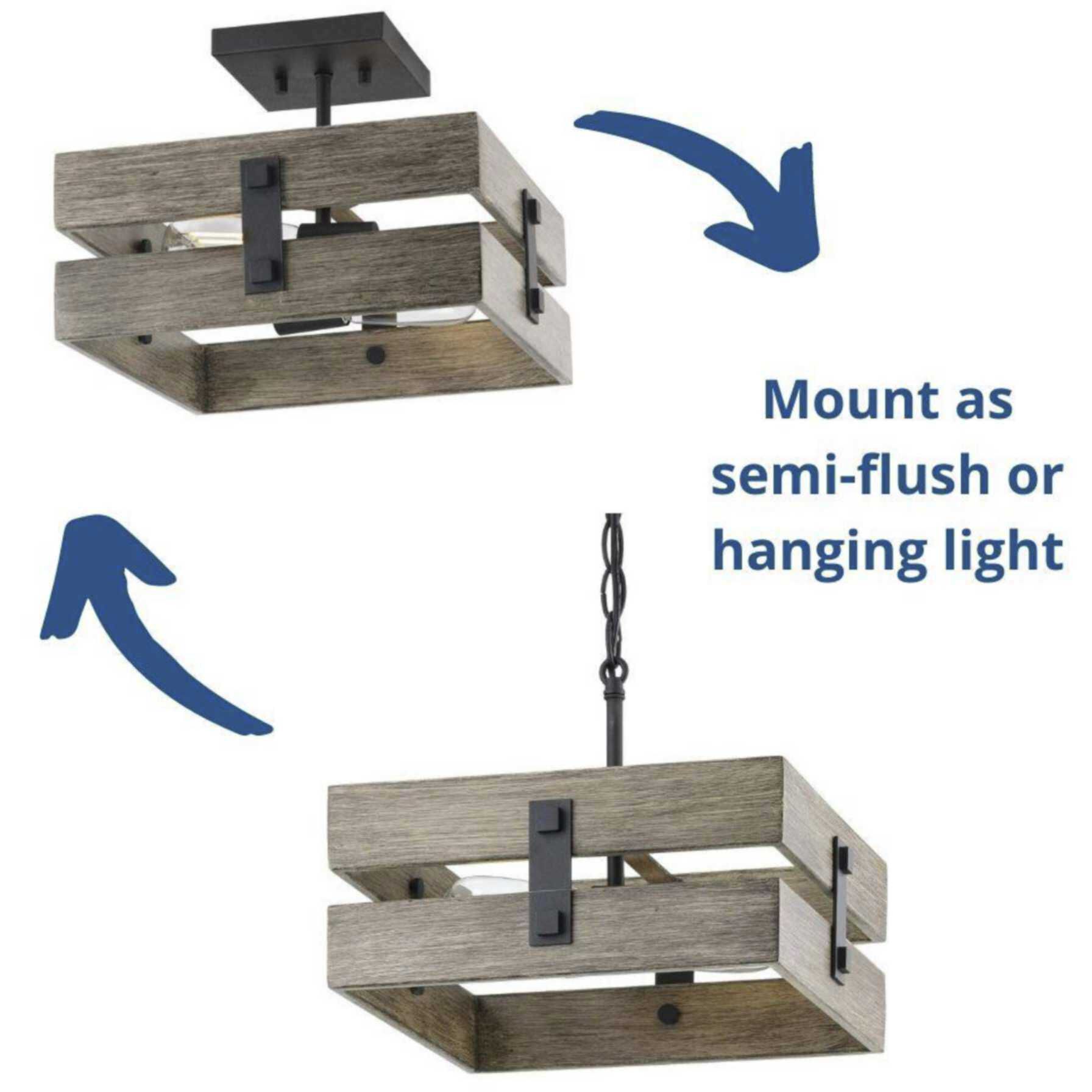 Hemsworth 2 Light 14 inch Textured Black Semi-Flush Mount Ceiling Light