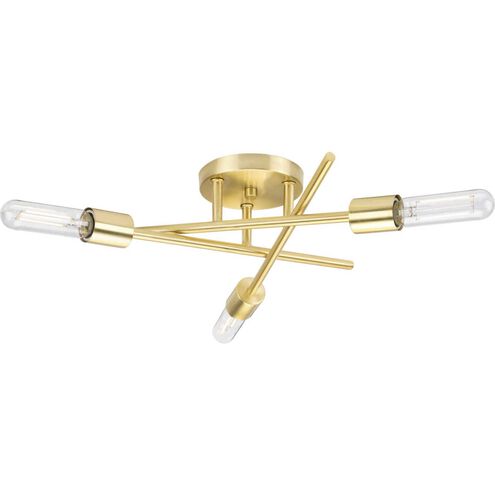 Astra 3 Light 18 inch Satin Brass Semi-Flush Mount Ceiling Light, Design Series