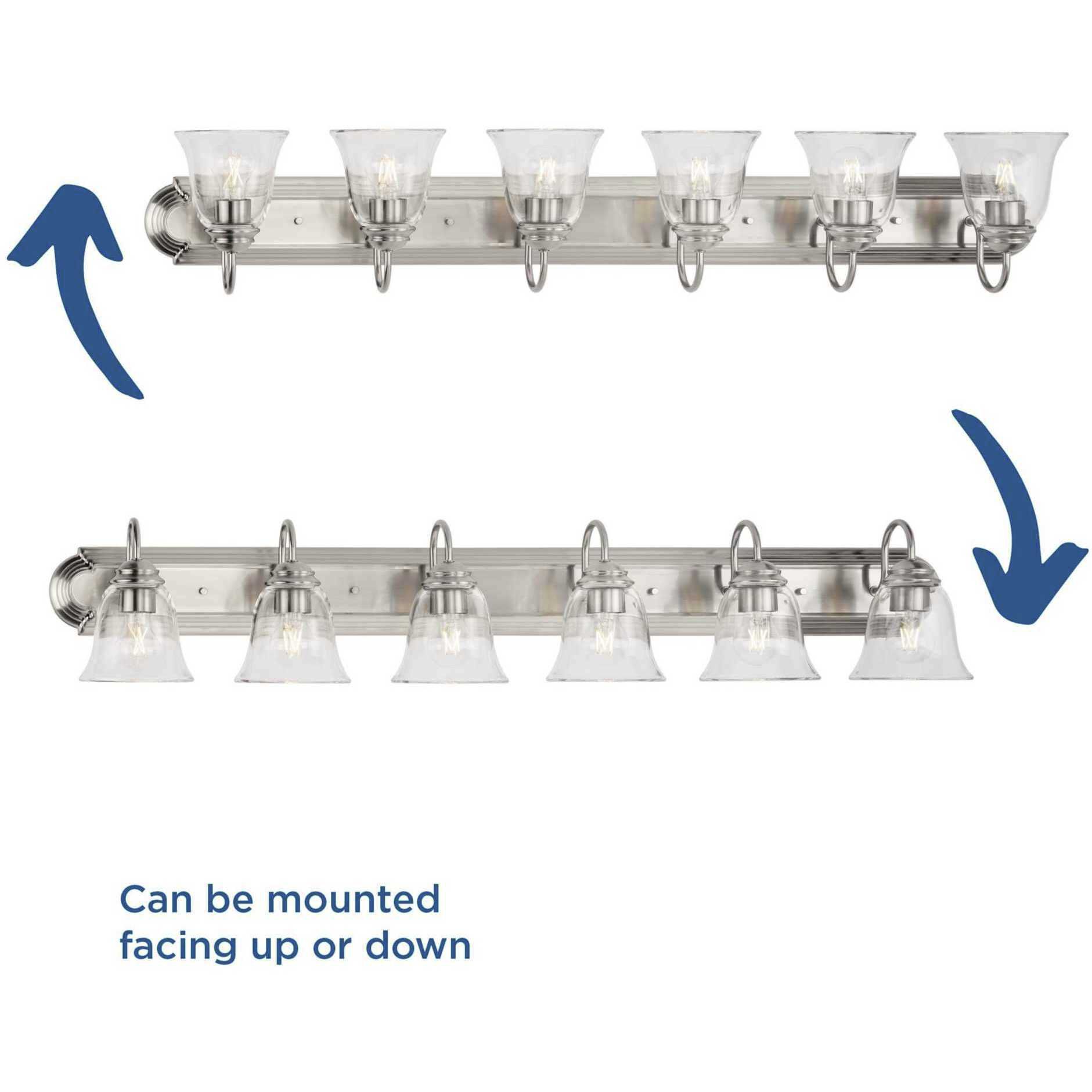 Clear Glass 6 Light 48 inch Brushed Nickel Vanity Light Wall Light